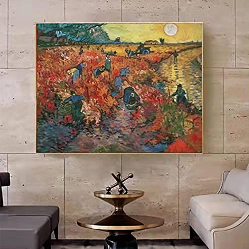 Gemälde auf Leinwand The Red Vineyard von Vincent Van Gogh Poster und Drucke Klassisches Wandkunstbild für Wohnzimmerdekoration 70 x 100 cm (28 x 39 Zoll) mit Rahmen von Zhadongli Art