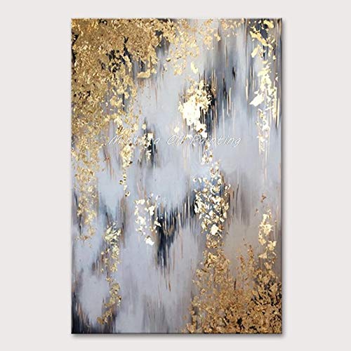 Gemalte Gemälde auf Leinwand Goldfolie Abstrakte Malerei Wandbild für Wohnzimmer Wohnkultur Kunstdrucke und Poster 80x100cm (31x43in) Rahmenlos von Zhadongli Art