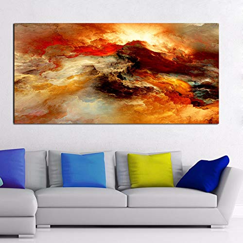 Großes Wandposter, gerahmt, Kunstdruck, Wolke, abstrakt, bunt, braun, Leinwand-Gemälde für Wohnzimmer, Wandbild, 50 x 100 cm (20 x 39 Zoll) mit Rahmen von Zhadongli Art