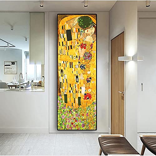 Klassischer Künstler Gustav Klimt Kuss Abstrakte Leinwandmalerei Poster und Drucke Wandkunstbilder für Wohnzimmerdekoration 20 x 60 cm (8 x 24 Zoll) mit Rahmen von Zhadongli Art