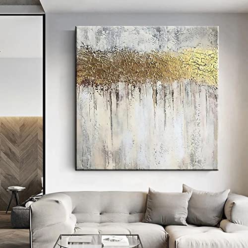 Malerei auf Leinwand Großes Wandkunstbild Luxus Gold Abstrakte Kunst Poster Drucke Minimalistisch für Wohnzimmer Wanddekoration 80 x 80 cm (31 x 31 Zoll) mit Rahmen von Zhadongli Art