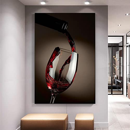 Modernes Rotweinglas Poster Leinwand Wandkunst Gemälde Weinbilder Kunstwerk für Bar Restaurant Küche Heimdekoration 40x60cm (16x24in) Rahmenlos von Zhadongli Art