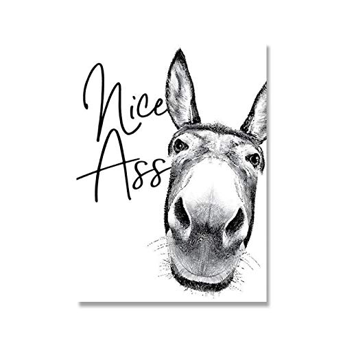 Zhadongli Art Nice Ass Zitat Lustiges Schild Vintage Esel Poster Schwarz Weiß Wandkunst Leinwand Gemälde Bilder Drucke für Badezimmer Dekor 40x50cm(16x20in) Rahmenlos von Zhadongli Art
