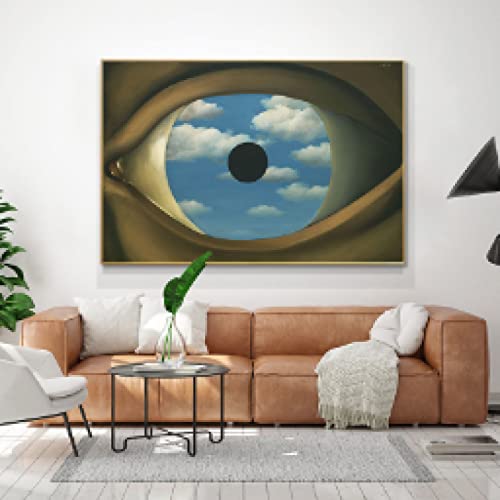 Rene Magritte Berühmtes Abstraktes Auge Leinwand Gemälde Der Falsche Spiegel Poster und Drucke Wandkunst Bild Wohnzimmer Dekor 80x100cm(31x43in) Rahmenlos von Zhadongli Art