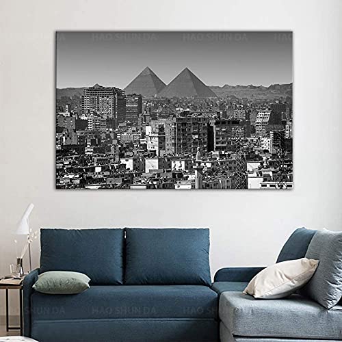 Zhadongli Art Skyline von Kairo, Ägypten und die Pyramiden, Schwarz-Weiß-Foto, coole Wanddekoration, Kunstdruck, Poster, Leinwand, Gemälde, 50 x 75 cm, rahmenlos von Zhadongli Art