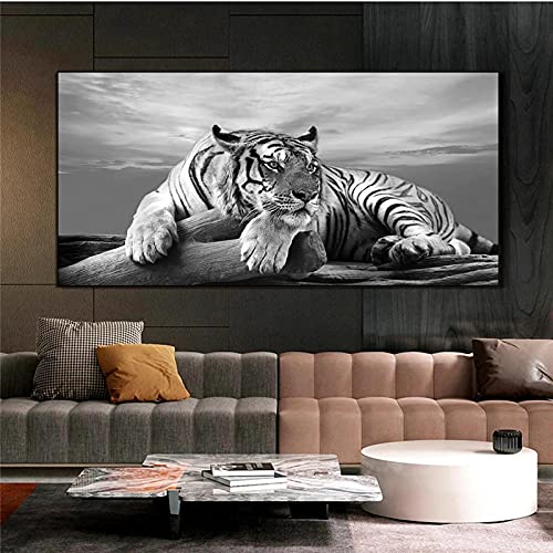 Zhadongli Art Tier Tiger Kunstdrucke Schwarz und Weiß Wandkunst Bilder Leinwand Kunstwerk Abstrakte Tiger Poster Malerei Heimdekoration 80x160cm (31x63in) Rahmenlos von Zhadongli Art