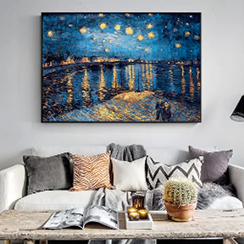 Van Gogh Sternennacht-Leinwandbilder Replik an der Wand Impressionistische Sternennacht-Leinwandbilder für Wohnzimmer 50 x 75 cm (20 x 30 Zoll) rahmenlos von Zhadongli Art