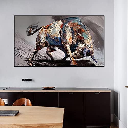 Wall Art Animal Poster and Prints Abstract Graffiti Colorful Bull Canvas Painting Bullfight Pictures for Living Room 80x110cm(31x43in) mit Rahmen von Zhadongli Art