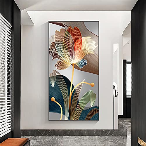 Wall Art Picture Nordic Luxury Gold Lines Flower Posters and Prints Abstract Picture Canvas Painting Gallery Home Decor 50x100cm(20x39in) mit Rahmen von Zhadongli Art
