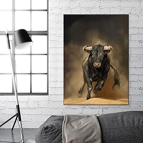 Zhadongli Art Abstrakte Tiere, Wandkunst, Leinwandgemälde, moderne bunte Stier-Poster und Drucke, Wandbilder für Raumdekoration, 70 x 100 cm (28 x 39 Zoll), mit Rahmen von Zhadongli Art