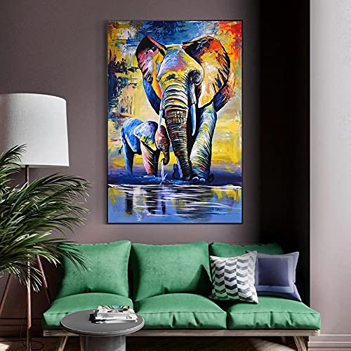 Zhadongli Art Abstrakte Wandkunst Tiere Bunte Elefanten Leinwand Gemälde Poster und Drucke Bilder für Kinderzimmer Heimdekoration 70x100cm (28x39in) Rahmenlos von Zhadongli Art