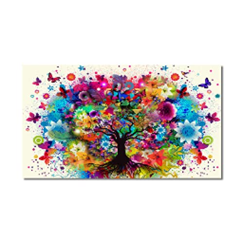 Zhadongli Art Aquarell-Baum-Leinwandgemälde, Wandkunst, Poster und Drucke, abstrakte bunte Blumen, Schmetterlingsbilder für Wohnzimmer, 30 x 50 cm (12 x 20 Zoll) mit Rahmen von Zhadongli Art