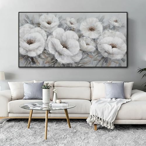 Zhadongli Art Gemälde auf Leinwand, abstrakte weiße Blumen, Poster und Drucke, Wandkunst, Bilder für die Dekoration des Wohnzimmers, 50 x 100 cm, schwarzer Rahmen Zhadongli Art Gemälde auf Leinwand, abstrakte weiße Blumen, Poster und Drucke, Wandkunst, Bilder für die Dekoration des Wohnzimmers, 50 x 100 cm, schwarzer Rahmen von Zhadongli Art