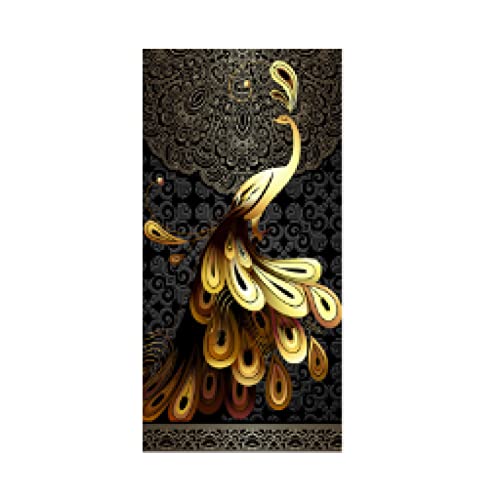 Zhadongli Art Klassisch Moderne Leinwand Malerei Schwarz Gold Pfau Wandkunst Bild Drucke Skandinavisches Poster Wandbild Home Decor 40x80cm (16x31in) Rahmenlos von Zhadongli Art