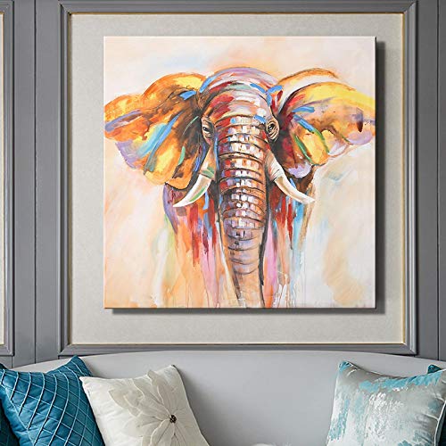 Zhadongli Art Moderne Malerei auf Leinwand Abstraktes Aquarell Elefant Poster und Drucke Wandkunst Bilder für Wohnzimmerdekoration 80x80cm (31x31in) Rahmenlos von Zhadongli Art