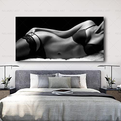 Zhadongli Art Poster und Drucke mit Frauenkörpern, Schwarz-Weiß-Wandkunst für Wohnzimmer, moderne Heimdekoration, Leinwandgemälde, 70 x 140 cm (28 x 55 Zoll), mit Rahmen von Zhadongli Art