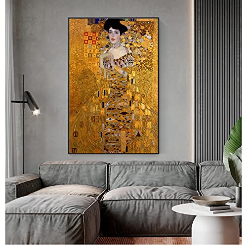 Zhadongli Art Reproduktionen auf Leinwand Bilder für Wohnzimmer Porträt von Adele Bloch Leinwand Wandkunst Gustav Klimt Kuss Gemälde 40 x 50 cm (16 x 20 Zoll) mit Rahmen von Zhadongli Art