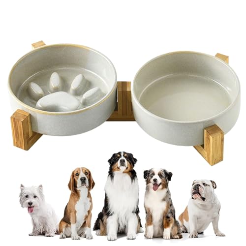 Zhadyu Welpen Naprfüller Napf,Niedliches Pfotenabdruck Keramik Hundeessen Und Wassernapf Set - Futternapf Und Trinknapf Zuhause Garten Camping von Zhadyu