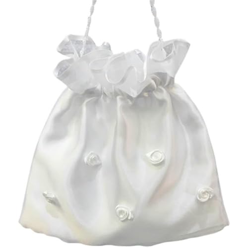 1 x weiße Satin-Brauttasche, Brautschmuck, Brautjungfer, weiße Satin-Blume, Dolly Tasche, Hochzeitszubehör (A) von ZhangJJJJJJJ