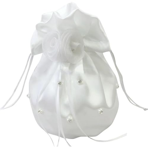 1 x weiße Satin-Brauttasche, Brautschmuck, Brautjungfer, weiße Satin-Blume, Dolly Tasche, Hochzeitszubehör (C) von ZhangJJJJJJJ