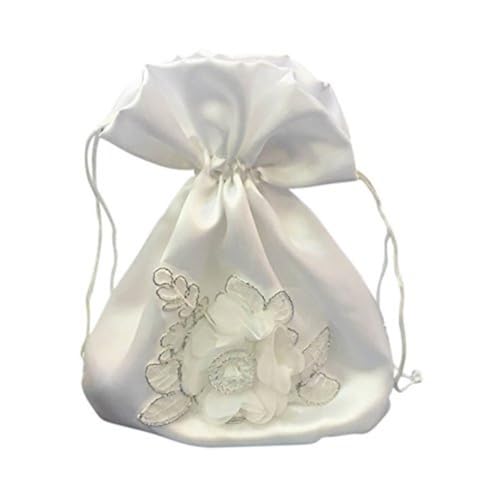 1 x weiße Satin-Brauttasche, Brautschmuck, Brautjungfer, weiße Satin-Blumen-Trolley, Hochzeitszubehör (B) von ZhangJJJJJJJ