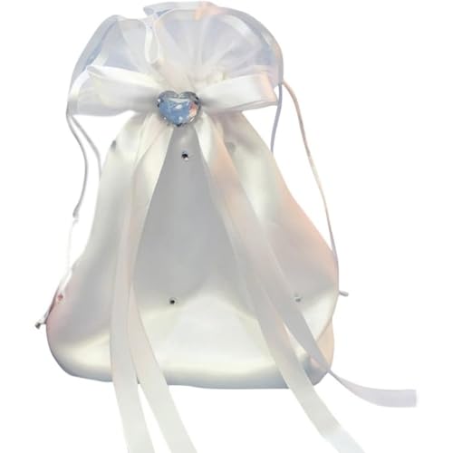 1 x weiße Satin-Brauttasche, Brautschmuck, Brautjungfer, weiße Satin-Blumen-Trolley, Hochzeitszubehör (D) von ZhangJJJJJJJ