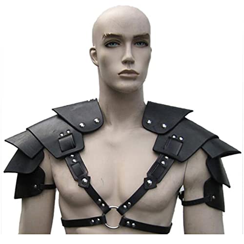 Herren Wikinger Krieger Schulterpanzer PU Leder Mittelalter Ritter Brustgeschirr mit verstellbaren Schnallen Halloween Party Kostüm von ZhangJJJJJJJ