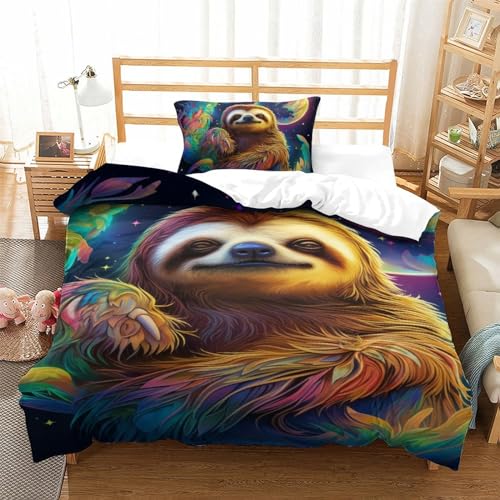 Zhangmyxsh Faultier Bettbezug Bettwäsche-Sets Kinderbettwäsche Reißverschluss Mit Kissenbezügen Betten Set Für Jugendliche Kinder Schlafzimmer Single（135x200cm） von Zhangmyxsh