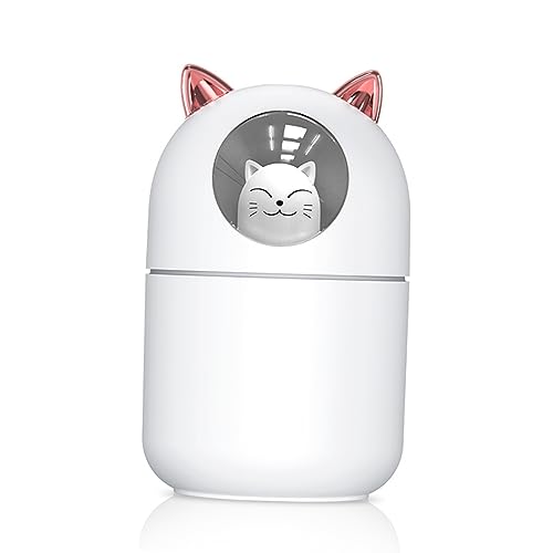 Zhangpu Süßer Katzen -Plastik -Luftbefeuchter Tragbarer Mini -USB -Luftbefeuchter mit LED -Licht für Büros Kinder Schlafzimmer Auto (Weiß) von Zhangpu