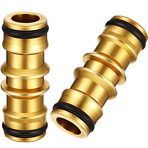 Zhanmai 2 Packungen Messing Doppelstecker Gartenschlauch Schlauchverbinder (Messing Doppelstecker Verbinder) von Zhanmai