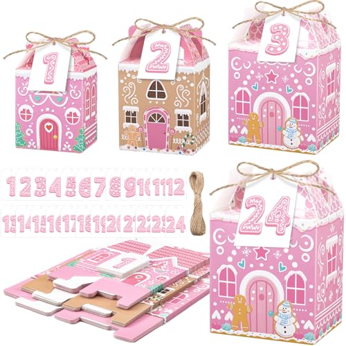 Zhanmai 24 Stück DIY Weihnachten leere Adventskalenderboxen mit Griffen 1-24 Zahlenanhänger Lebkuchenhaus geformt 24 Tage Countdown Adventsboxen mit Geschenken Leckereien Süßigkeiten für Familie Zhanmai 24 Stück DIY Weihnachten leere Adventskalenderboxen mit Griffen 1-24 Zahlenanhänger Lebkuchenhaus geformt 24 Tage Countdown Adventsboxen mit Geschenken Leckereien Süßigkeiten für Familie von Zhanmai