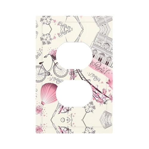 ZhaoYuGoods Dekorative Lichtschalter-Steckdosenabdeckungen, Motiv: Pariser Eiffelturm, Blume, bedruckt, langlebige Wandplatten, elektrische Frontplatte, 12,5 x 8 cm von ZhaoYuGoods