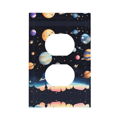 ZhaoYuGoods Dekorative Lichtschalter-Steckdosenabdeckungen, Saturn Jupiter Erde bedruckt, langlebige Wandplatten, elektrische Frontplatte, 12,5 x 8 cm von ZhaoYuGoods