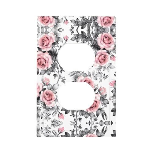 ZhaoYuGoods Dekorative Lichtschalter-Steckdosenabdeckungen, weißes Aquarell, Blumen-Rose, bedruckt, langlebige Wandplatten, elektrische Frontplatte, 12,5 x 8 cm von ZhaoYuGoods