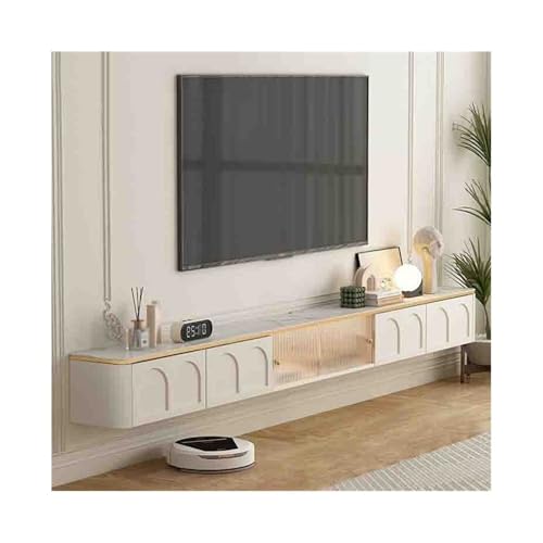 Fernsehschrank Modernes schwebendes Entertainment-Center mit Glasschiebetür und Schubladen, an der Wand montierter schwebender TV-Ständer, Aufbewahrungsschrank mit LED-Licht for Unterfernseher Lowboar von Zhaoj24-05