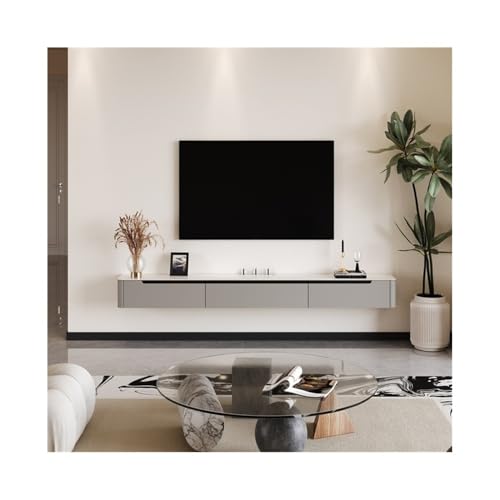 Fernsehschrank Schwebender TV-Ständer, moderner wandmontierter TV-Schrank, Medienkonsole mit Klapptüren und 2 Schubladen, schwebendes Entertainment-Center aus Eiche Lowboard Hängend(Light Gray,150x24x von Zhaoj24-05