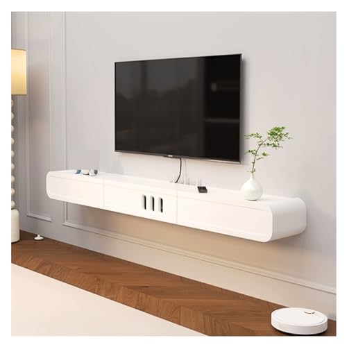 Fernsehschrank Weißer schwebender TV-Ständer mit Medienaufbewahrungsschränken und Schubladen, an der Wand montierter TV-Ständer, Regalschrank, Entertainment-Center for Wohnzimmer, Schlafzimmer Lowboar von Zhaoj24-05