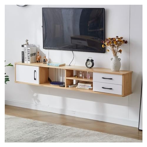 Fernsehschrank Wohnzimmer-TV-Regale, an der Wand montierter schwimmender TV-Ständer, Unterhaltungsmedienkonsole, großer Aufbewahrungsschrank for das Heimbüro Lowboard Hängend(White+Nature,150*24*28cm) von Zhaoj24-05