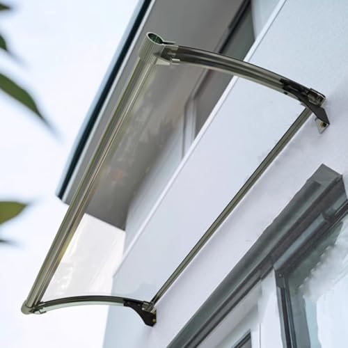 Türdach Überdachung, Champagnerfarbene Aluminiumhalterung Und Solide Transparente Platte, Regenfestes Vordach, Aus Aluminium Und Polycarbonat, UV-beständig Pultbogenvordach (65x210cm/26x83in,A) von Zhaomi