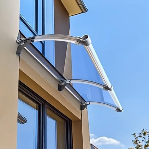 Türdach Überdachung, Silberweiße Aluminiumhalterung, Transparente Polycarbonat-Vollplatte, Robustes Und Langlebiges Baldachin, Aus Aluminium Und Polycarbonat (100x290cm/39x114in,A) von Zhaomi