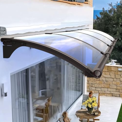 Vordach Haustür, Sonnenschutz Polycarbonat Pultvordach Überdachung, Markise Mit Braunem Aluminiumrahmen, Blaue Polycarbonatplatte, Eingangsüberdachung Regenschutz (100x290cm/39x114in,A) von Zhaomi
