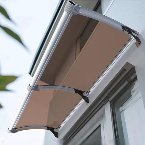Vordach Haustür Überdachung, Silberweiße Halterung Und Braune Vollplatte, UV-beständige Außenmarkise, Polycarbonat Pultvordach Überdachung, Aus Aluminium Und Polycarbonat (45x80cm/18x32in,A) von Zhaomi