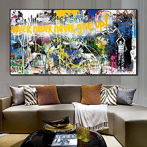 Abstrakte bunte Motivations-Zitat-Plakat-Straßen-Graffiti-Kunst-Leinwand-Malerei-Wandkunst-Druck-Bild-Wohnzimmer-Dekor 65x130cm (26x51in) Ungerahmt von Zhaoyang Art