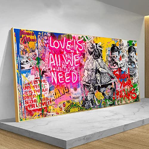 Banksy Art Love is All We Need Leinwand Gemälde Wandkunst Poster und Drucke Graffiti Street Art Bilder Heimdekoration 85x180cm(34x72in) Ohne Rahmen von Zhaoyang Art