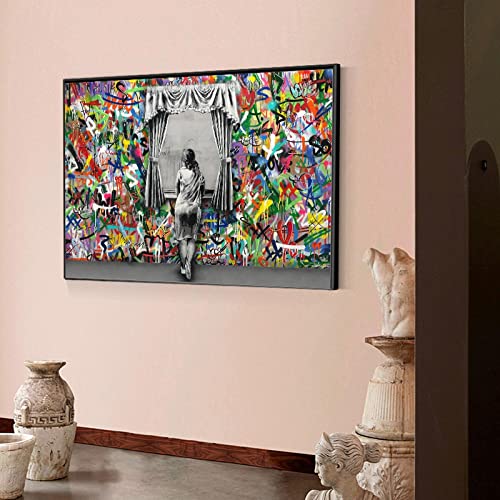 Banksy Kunstwerk Salvador Dali Frau am Fenster Leinwand Gemälde Graffiti Street Art Bilder Home Decor Cuadros 70x120cm/28x47in mit Rahmen von Zhaoyang Art