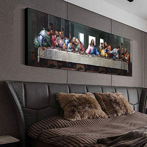 Berühmte Kunst Letztes Abendmahl von Leonardo Da Vinci Leinwand Gemälde schwarz gerahmt Wanddrucke Bilder für Wohnzimmer Dekor 28 x 65 Zoll/70 x 165 cm mit schwarzem Rahmen von Zhaoyang Art