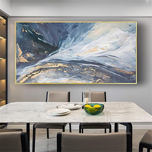 Blaue Wolke Landschaft Ölgemälde für Wohnzimmer Schlafzimmer Dekor Goldrahmen druckt großformatiges Wandkunstbild abstrakt 20x37inch/50x95cm mit goldenem Rahmen von Zhaoyang Art