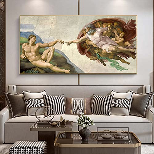 Zhaoyang Art Die Erschaffung Adams von Michelangelo Leinwand Gemälde Wandkunst XXL Leinwanddrucke berühmte Kunstbilder für Wohnzimmer 60 x 132 cm/24 x 52 Zoll Mit Rahmen von Zhaoyang Art