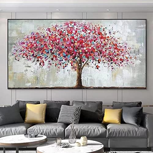 Flower Tree Zeitgenössische, übergroße, abstrakte Wandkunst, Wohnkultur, große Kunst, fertig zum Aufhängen, mit schwarzem Rahmen, 28 x 65 Zoll/70 x 165 cm mit schwarzem Rahmen von Zhaoyang Art