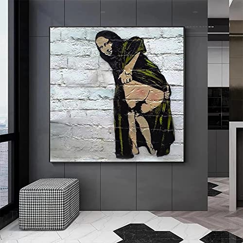 Giclée Moderne Street Art Leinwand Malerei Banksy Mona Lisa Hintern Wandkunst Poster Lustige Charakter Wandbild Wohnkultur 30x30cm (11.8x11.8in) Ungerahmt von Zhaoyang Art
